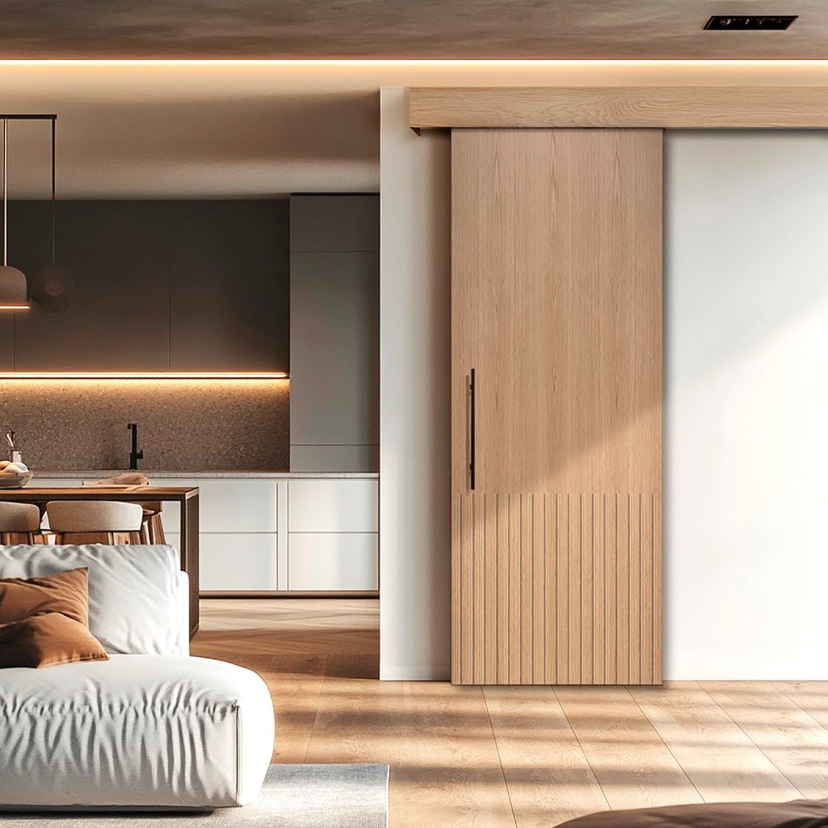 Puerta corredera de madera con faldón Ren